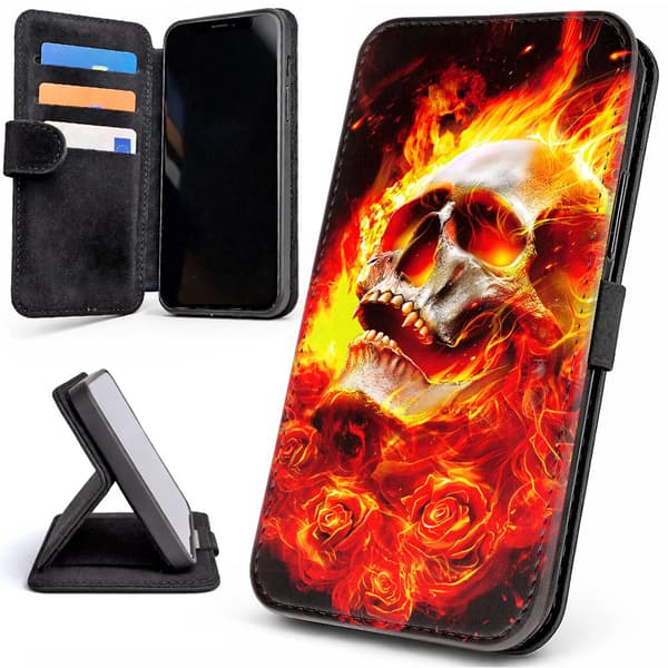 Lommebok Deksel / Mobildeksel til iPhone 17 Pro - Burning Skull