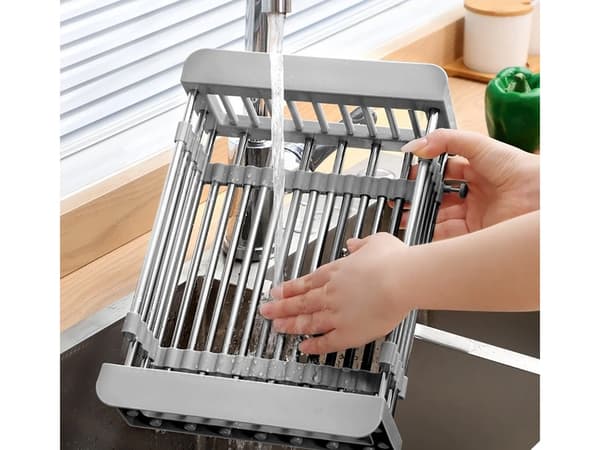 Dräneringsbräda för diskhon teleskopisk fruktkorg för grönsaker