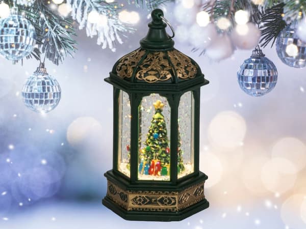 LED-lykt juletre dekorasjon med glitter