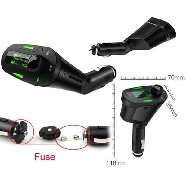 FM-sender / MP3 med USB & Svarfunktion - SD-Kort - Til Bil