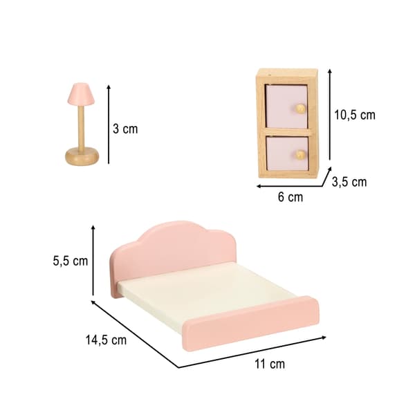 Dockhusmöbler i trä i rosa