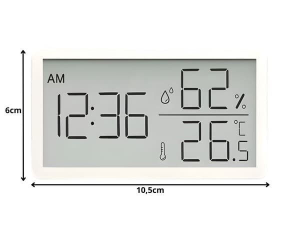 Digitalt termometerhygrometer med klokke