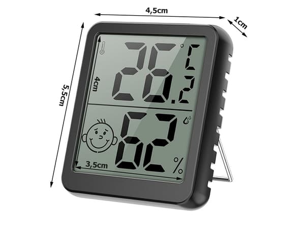 Digitalt termometer mini vejrstation rumhygrometer batterimagnet - Sort