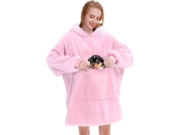 Oversized Hoodie med Hætte – Tæppe - LightPink
