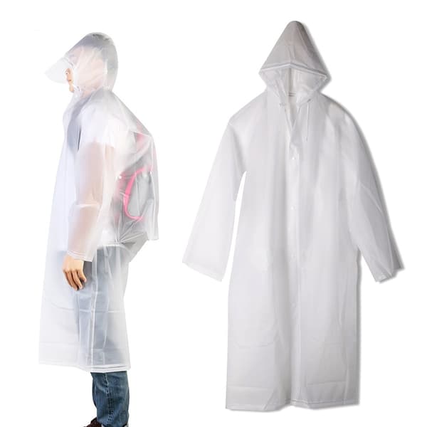 Regnjakke med Hette - Transparent Gjenbrukbar Regnfrakk - 2-Pack