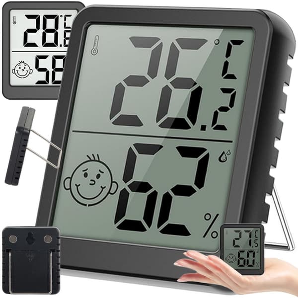 Digitalt termometer mini vejrstation rumhygrometer batterimagnet - Sort