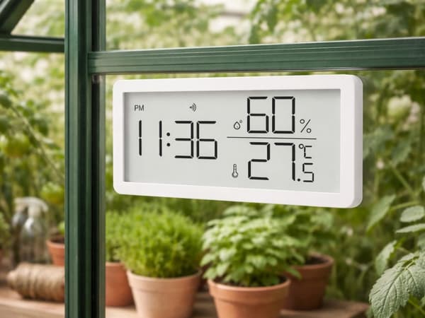 Digitalt termometerhygrometer med klokke