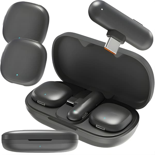Trådløs lavalier mikrofon 2 stk til iPhone mobil eller computer USB-C