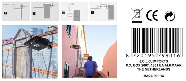 Vägglampa platt solcell LED + rörelsesensor IP65