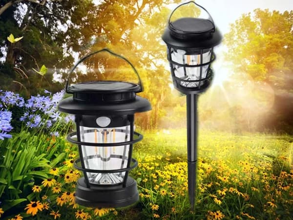 Solcellelygte LED - Camping- og havelampe med bevægelsessensor