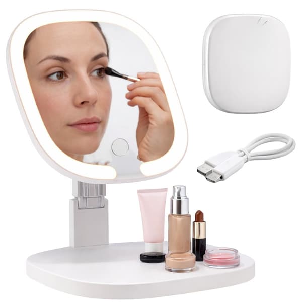 Sminkespeil LED USB sammenleggbart 3 farger