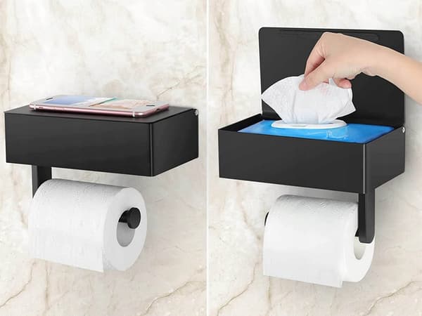 Toiletpapirholder LOFT - Hylde i sort stål