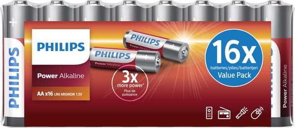 Batteri Philips AA 16 stk