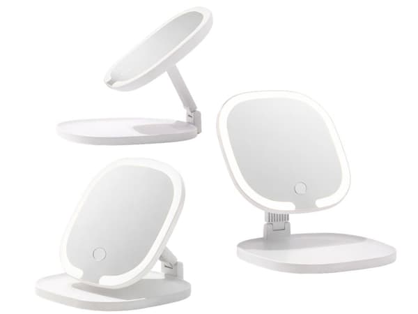 Sminkespeil LED USB sammenleggbart 3 farger