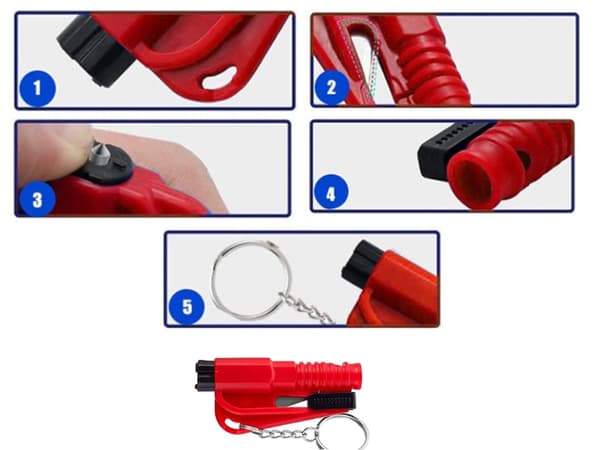 Sikkerhetshammer med Nøkkelring - Beltekutter & vindusknuser - 2-Pack