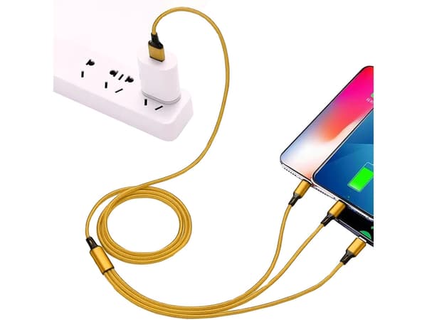 3in1 usb kabel för telefon lightning kabel iphone micro usb typ-c 1,2m - Gold