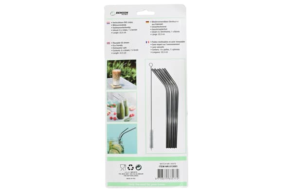 Sugerrør rustfrit bøj 6-pak + rengøringsbørste