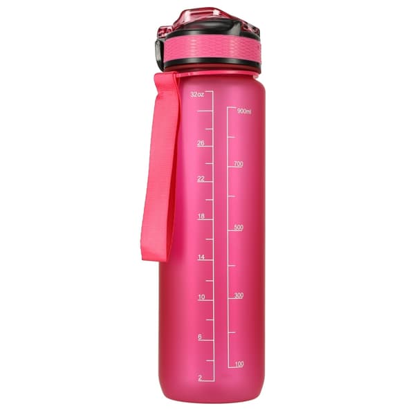 Vattenflaska med Sugrör & Tidsmarkör - 1L - Pink
