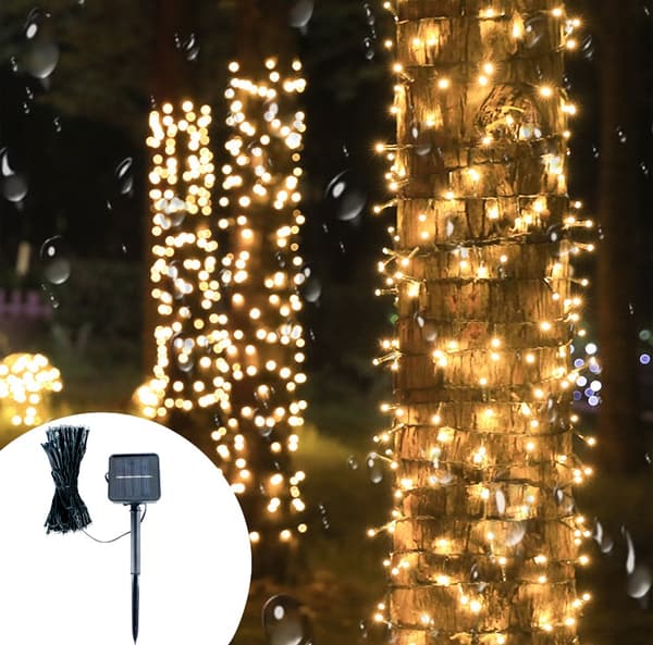 Dekorasjonslyssløyfe solcelle hvit 100 LED 12 m IP44