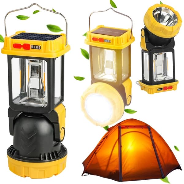 Solcellelygte 5-tilstande - Campinglampe med hængekrog