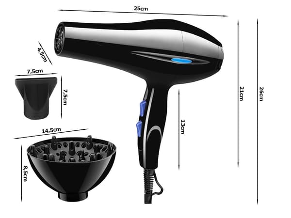 Hårføner / Hårtørker – 1200W – Med Concentrator & Diffuser