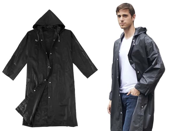 Mackintosh regnponcho med lommer og hætte - Sort