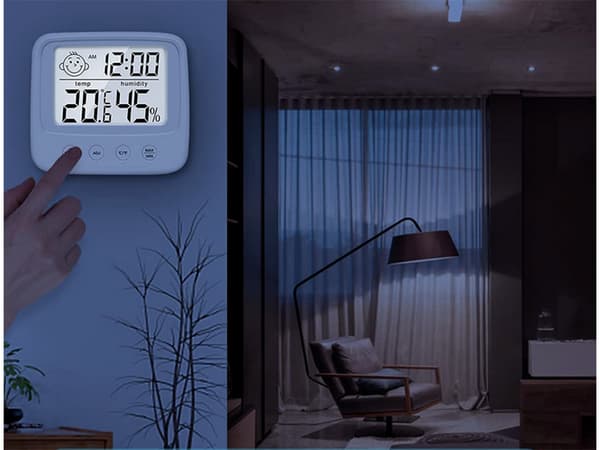 Termometer hygrometer med klocka