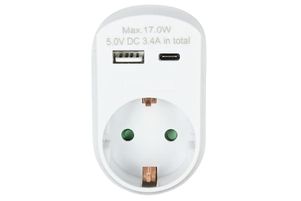 Stikkontakt med USB-A og USB-C hvid