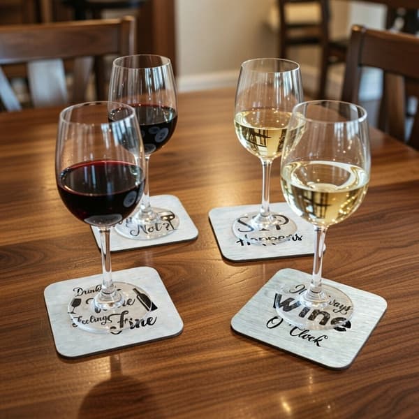 4-Pak - Glasbrikker Vin tema - Underlag til Glas
