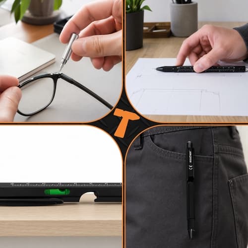 9-i-1 Multifunktionspen med LED-lys, bits, lineal, flaskeåbner
