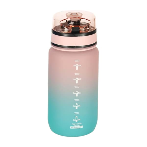 600ml Vattenflaska med Sugrör & Tidsmarkör - Pink