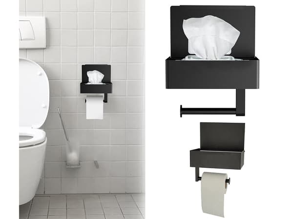 Toiletpapirholder LOFT - Hylde i sort stål