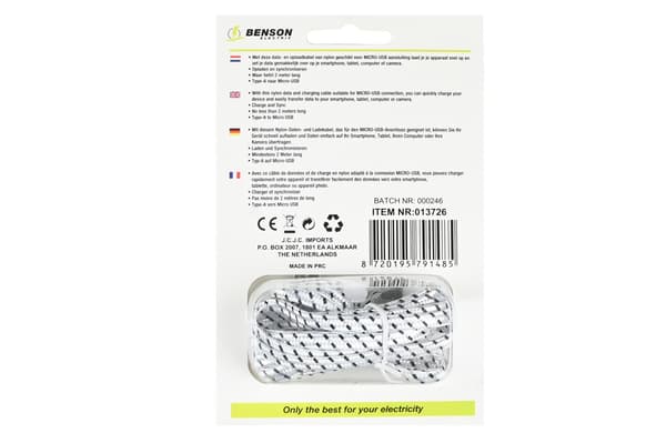 USB micro-USB kabel 2 m nylon