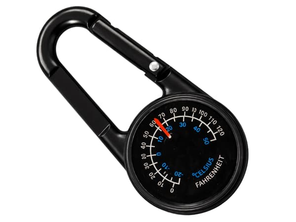 Kompass fluorescerande med karbinhake termometer nyckelring