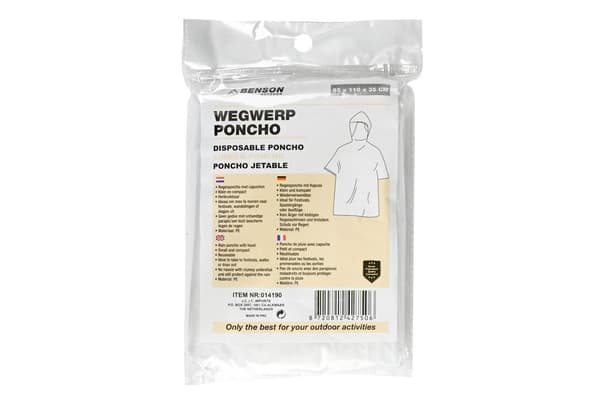 Kertakäyttöinen sadeponcho, läpinäkyvä