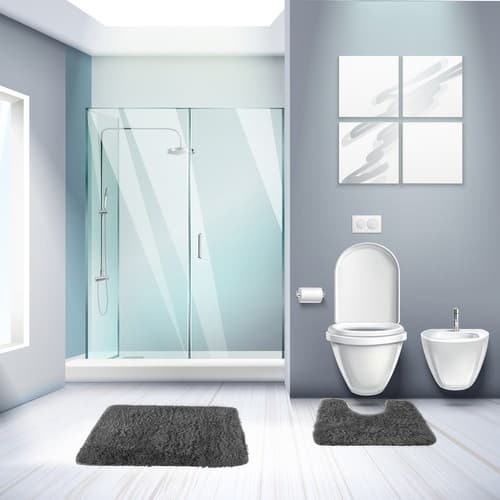 3-Dele - Badeværelsesmåtter Sæt - Måtte til Badeværelse / Toilet