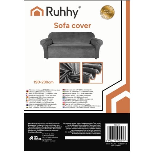 Sofföverdrag Sammet / Överdrag till Soffa - 190-230cm - DarkGrey