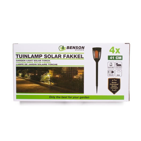 Solcellelampe hage 41 cm flammeeffekt 4 stk