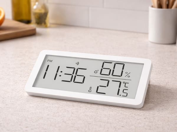 Digitalt termometerhygrometer med klokke