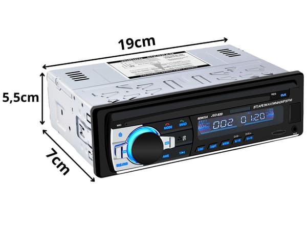 Bilradio 1-DIN - Bluetooth, mikrofon, 4×60 W