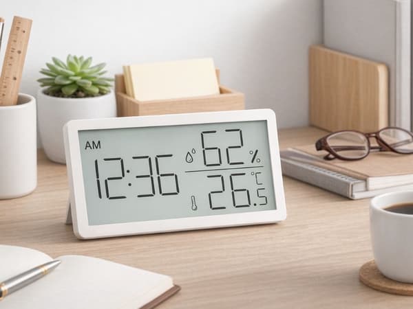 Digitalt termometerhygrometer med klokke
