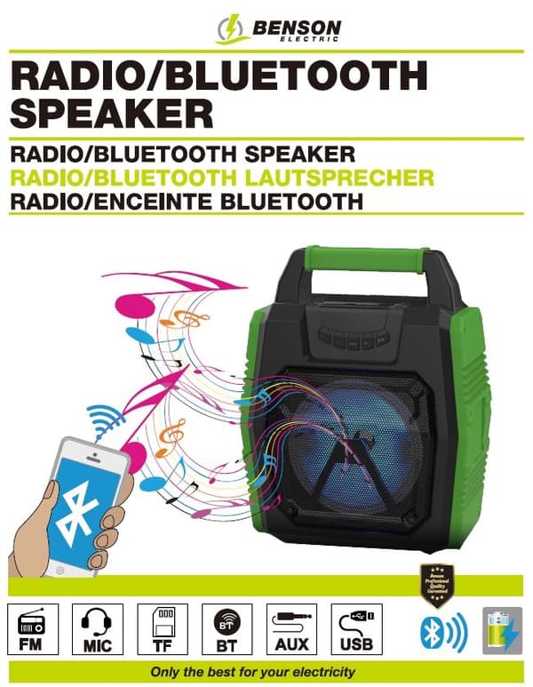 Radio/bluetooth-højttaler genopladelig
