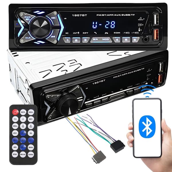 Bilradio 1-DIN - Bluetooth, USB, AUX, SD, fjernkontroll