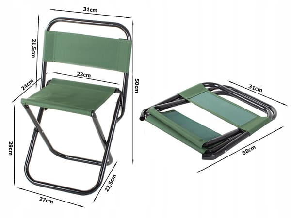 Fällstol - Campingstol med Ryggstöd - Green