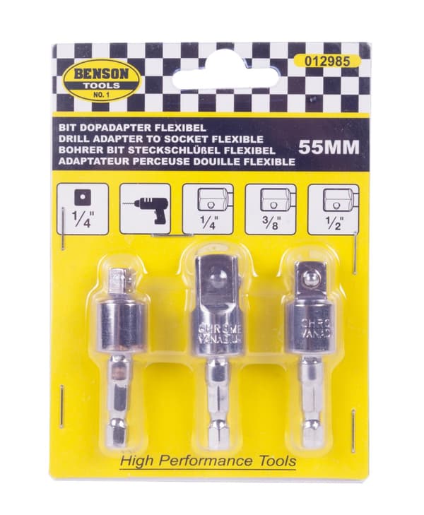 Adapter bor til fatning 1/4-3/8-1/2″ × 55 mm flex