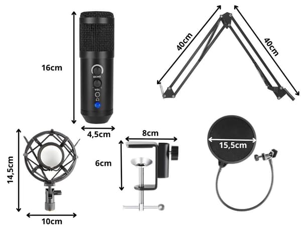 USB mikrofon kondensator set med stativ