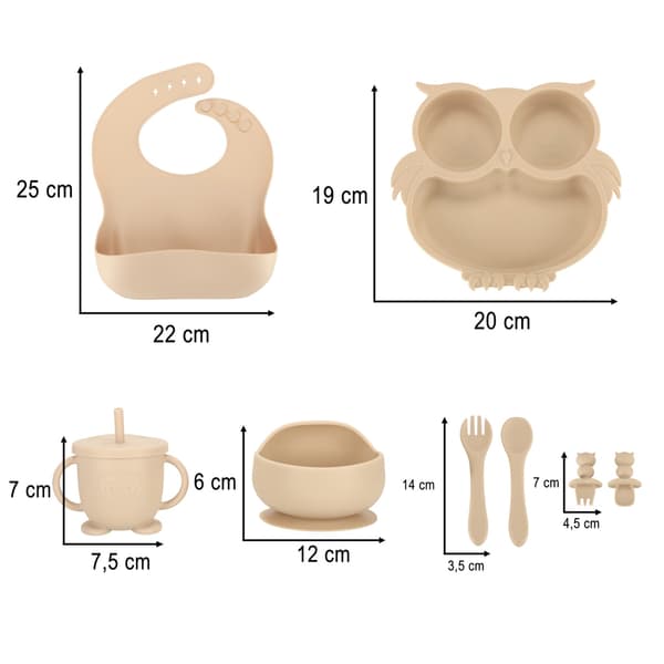 Barnservis / Barnbestick i Silikon - 8-delar - Beige