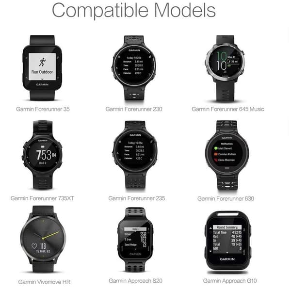 Lader kompatibel med Garmin - Forerunner, Vivomove, Approach