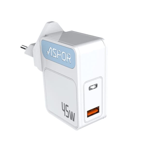 45W Oplader med Rejseadapter US/EU - USB-C - PD - Hurtigoplader - Mobillader