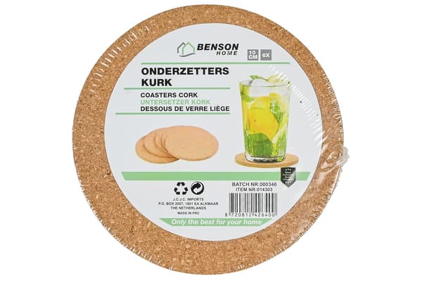 Glasunderlägg kork 10 cm 6-pack